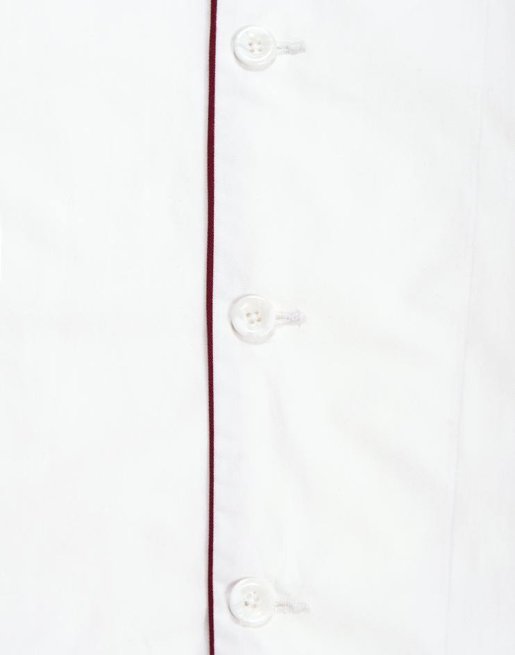 White Chef Jacket with Burgundy Collar and Contrast Piping - Kloth Studio Inc. - klothstudio.com