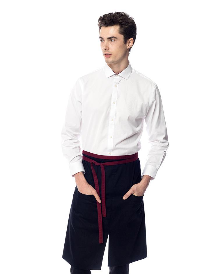 White Collared Shirt with Burgundy Contrast Collar - Kloth Studio Inc. - klothstudio.com