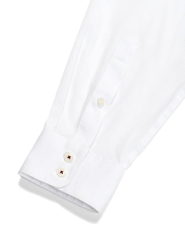 White Collared Shirt with Burgundy Contrast Collar - Kloth Studio Inc. - klothstudio.com