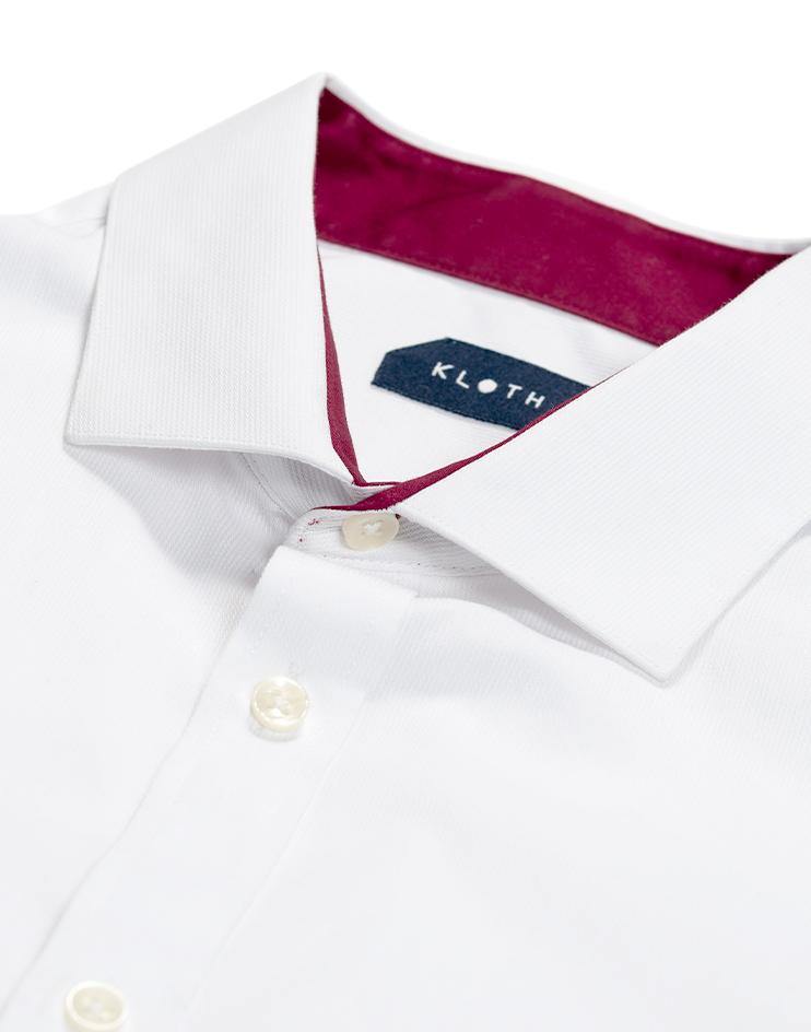 White Collared Shirt with Burgundy Contrast Collar - Kloth Studio Inc. - klothstudio.com
