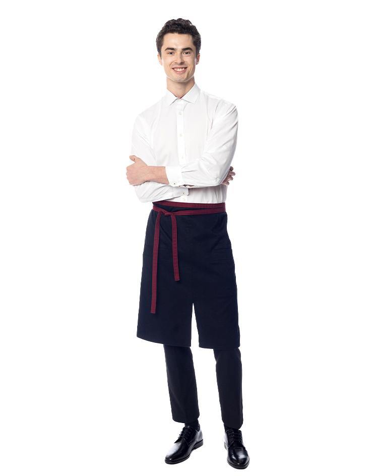 Black Bistro Apron with Burgundy Ties - Kloth Studio Inc. - klothstudio.com