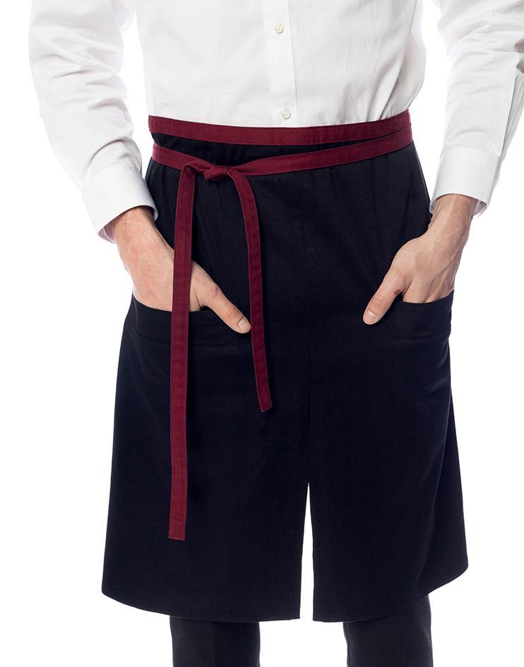 Black Bistro Apron with Burgundy Ties - Kloth Studio Inc. - klothstudio.com