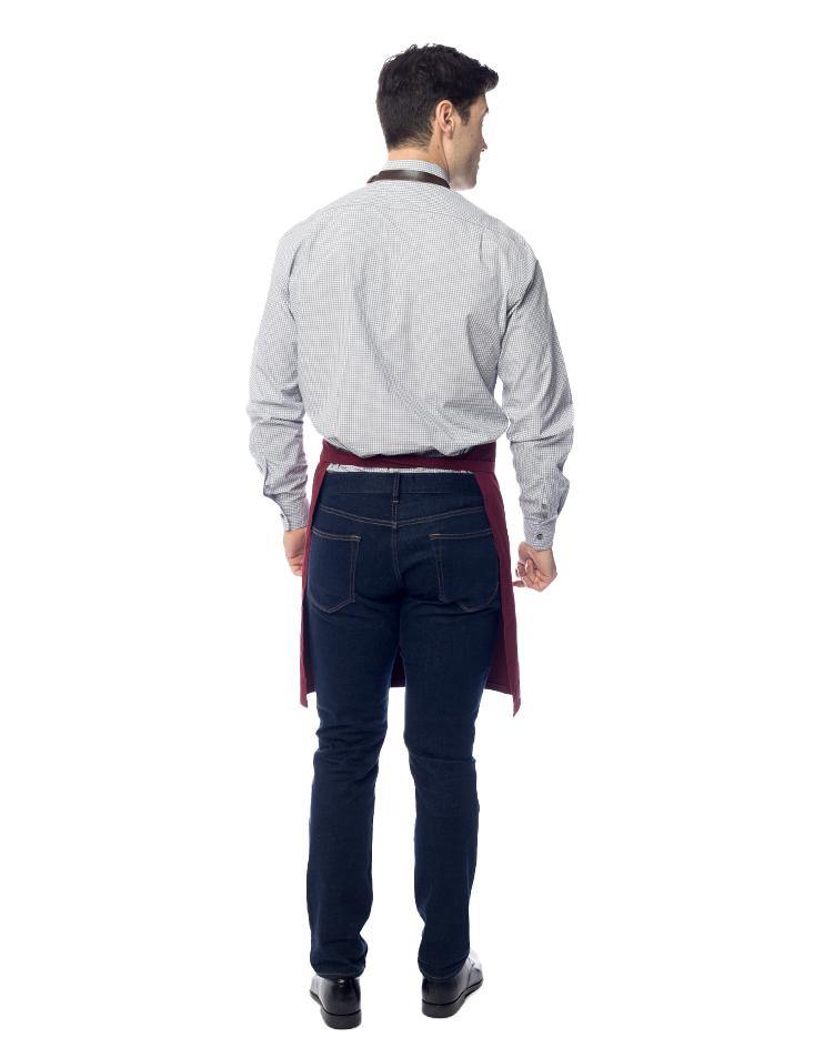 Burgundy Bib Apron with Brown Leather Straps - Kloth Studio Inc. - klothstudio.com