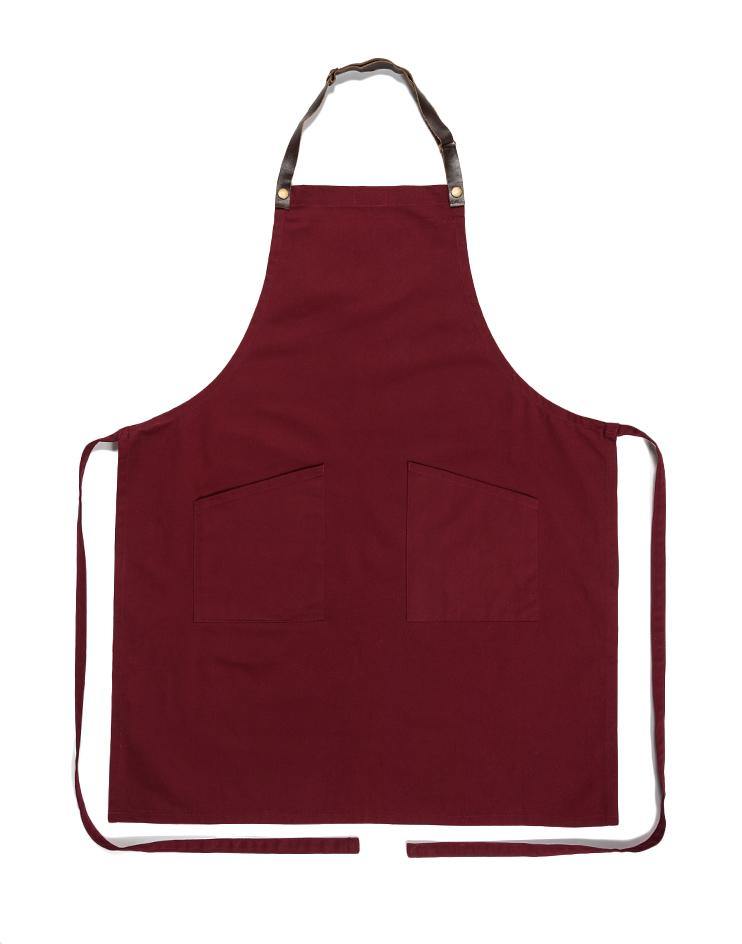 Burgundy Bib Apron with Brown Leather Straps - Kloth Studio Inc. - klothstudio.com