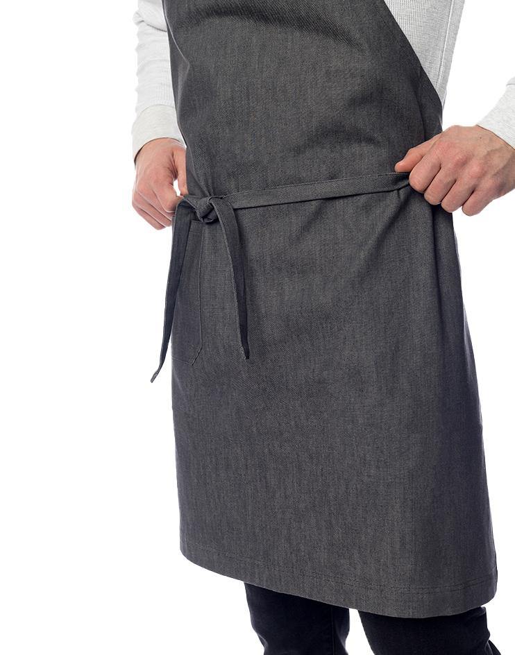 Grey Bib Apron with Brown Leather Neck Strap - Kloth Studio Inc. - klothstudio.com