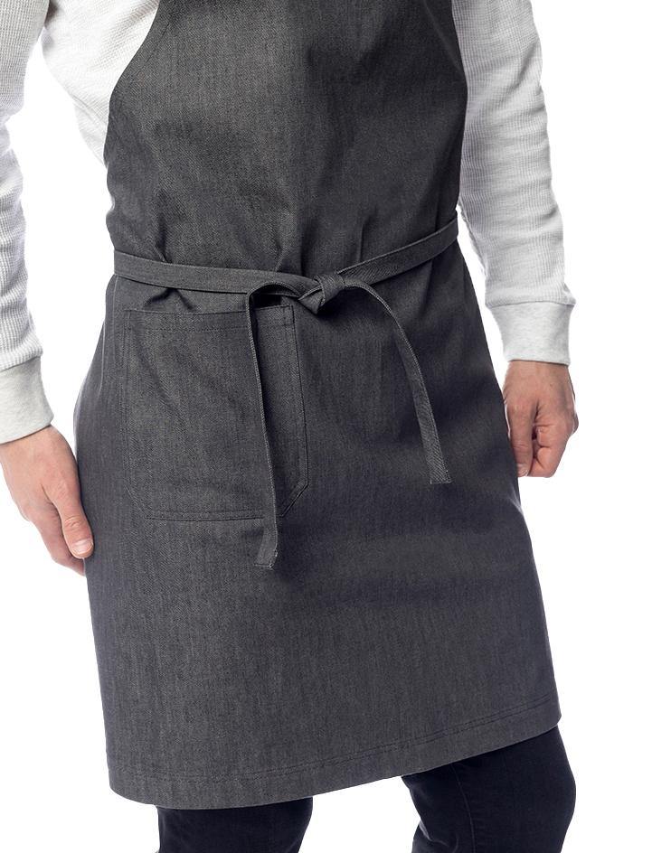 Grey Bib Apron with Brown Leather Neck Strap - Kloth Studio Inc. - klothstudio.com
