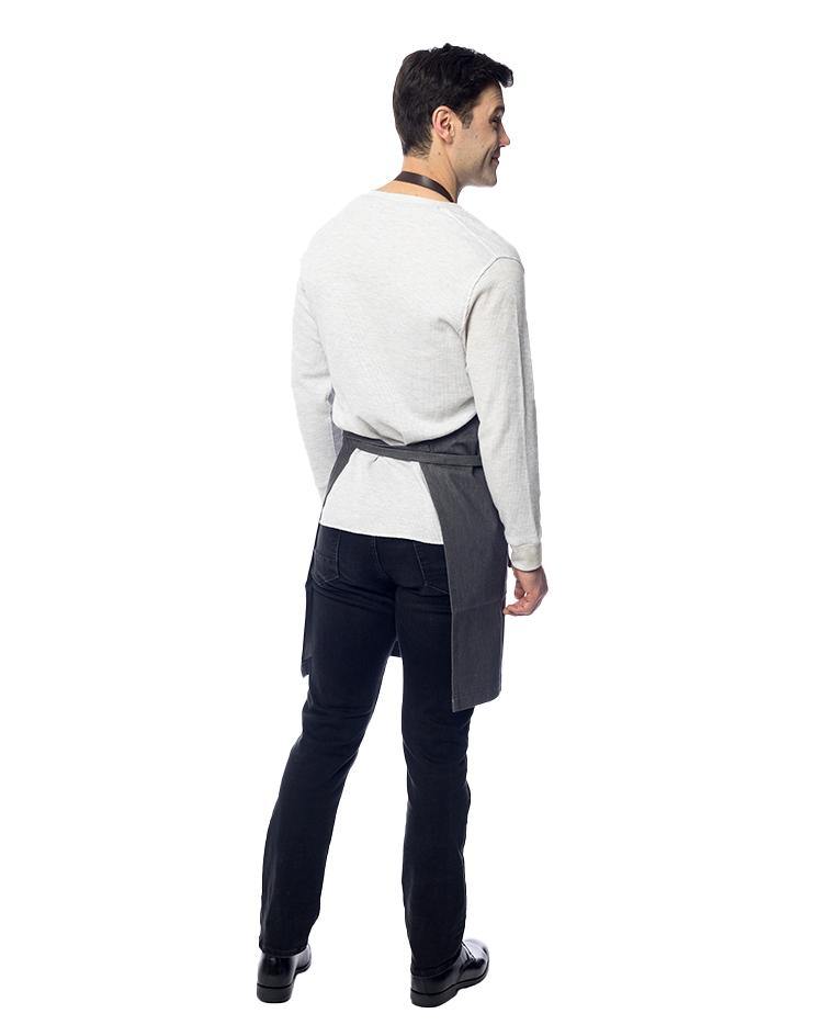 Grey Bib Apron with Brown Leather Neck Strap - Kloth Studio Inc. - klothstudio.com
