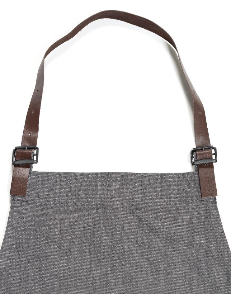 Grey Bib Apron with Brown Leather Neck Strap - Kloth Studio Inc. - klothstudio.com