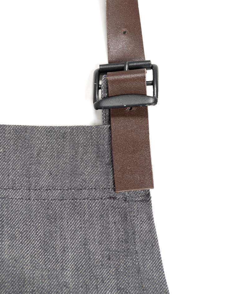 Grey Bib Apron with Brown Leather Neck Strap - Kloth Studio Inc. - klothstudio.com