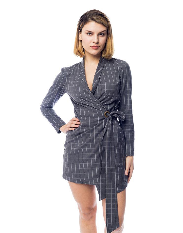 Grey Striped Tie Dress - Kloth Studio Inc. - klothstudio.com