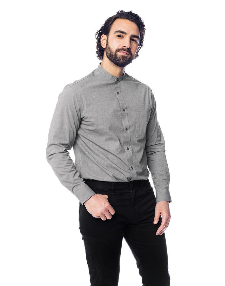 Grey Mandarin Collar Shirt - Kloth Studio Inc. - klothstudio.com