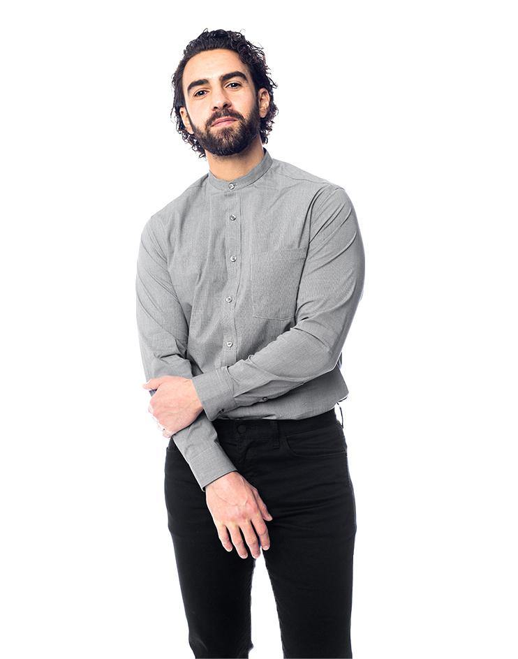 Grey Mandarin Collar Shirt - Kloth Studio Inc. - klothstudio.com