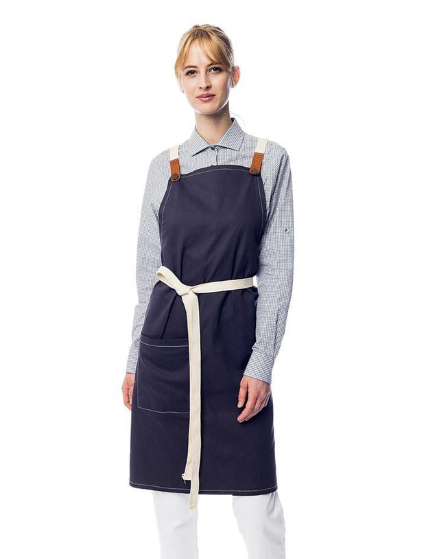 Grey Apron with White Canvas Straps and Leather Details - Kloth Studio Inc. - klothstudio.com