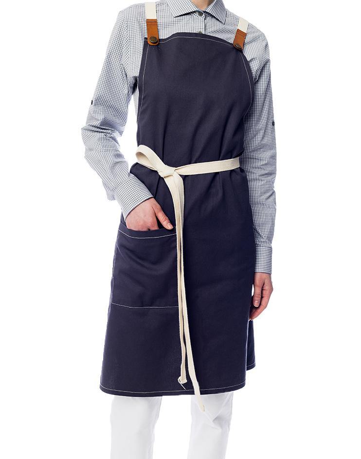 Grey Apron with White Canvas Straps and Leather Details - Kloth Studio Inc. - klothstudio.com