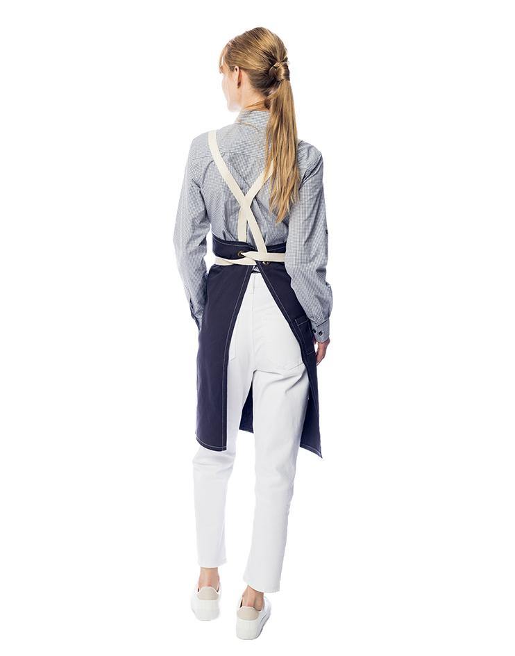 Grey Apron with White Canvas Straps and Leather Details - Kloth Studio Inc. - klothstudio.com