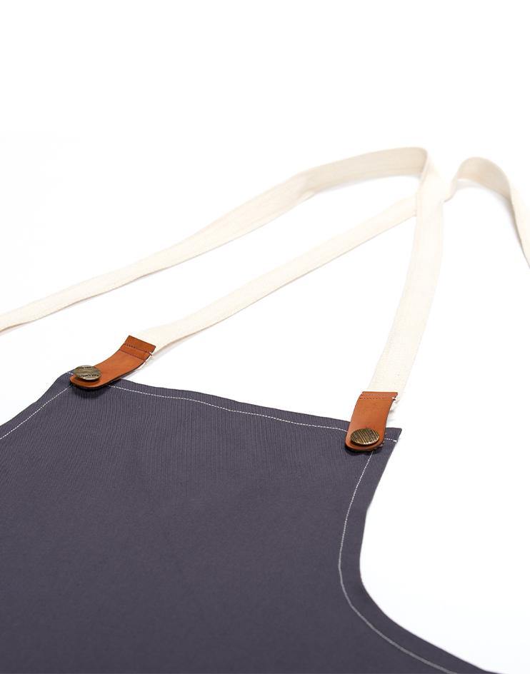 Grey Apron with White Canvas Straps and Leather Details - Kloth Studio Inc. - klothstudio.com
