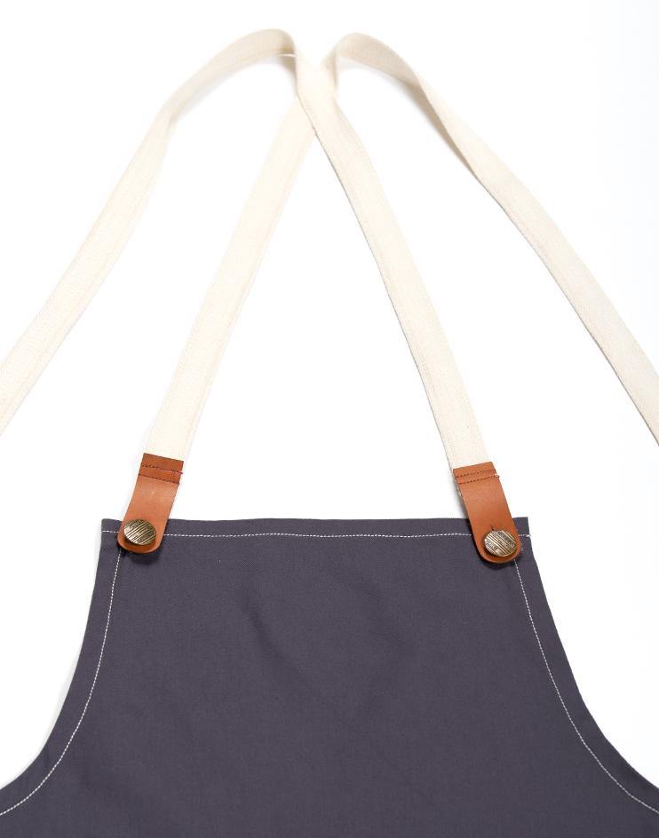 Grey Apron with White Canvas Straps and Leather Details - Kloth Studio Inc. - klothstudio.com