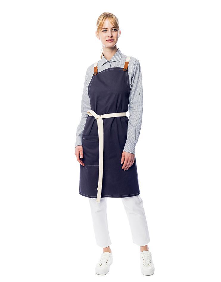 Grey Apron with White Canvas Straps and Leather Details - Kloth Studio Inc. - klothstudio.com