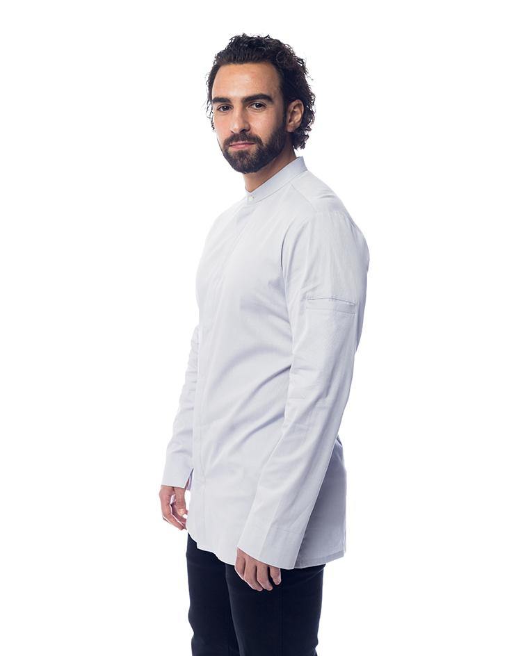 Light Grey Mandarin Collar Shirt - Kloth Studio Inc. - klothstudio.com