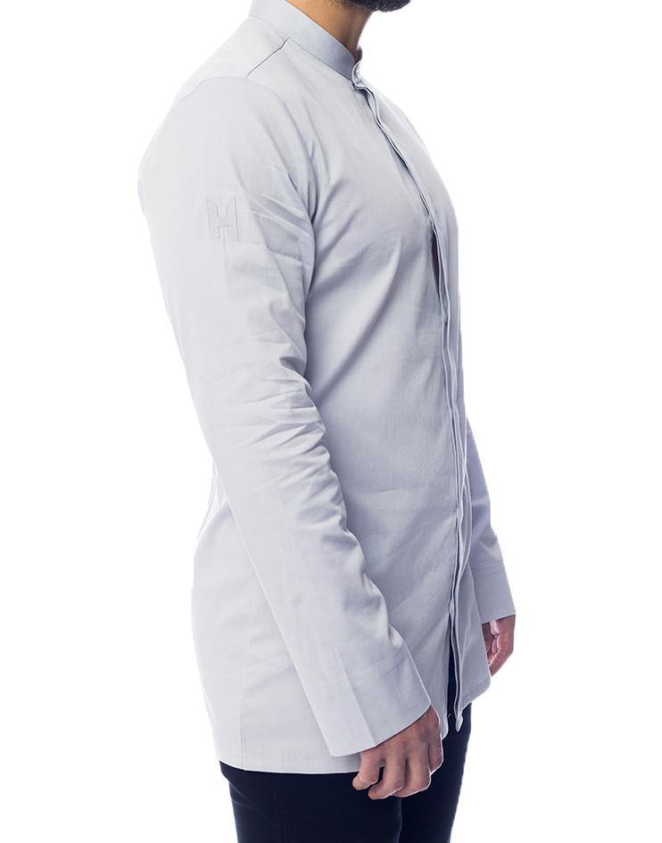 Light Grey Mandarin Collar Shirt - Kloth Studio Inc. - klothstudio.com