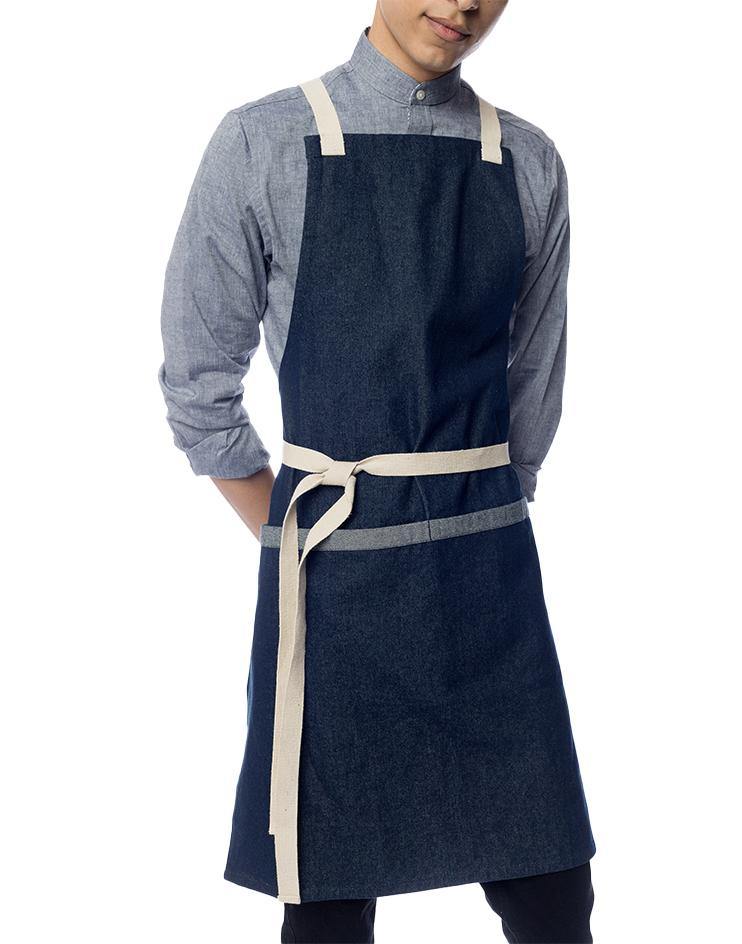 Dark Denim Bib Apron with Light Denim Stripe and Contrast Straps - Kloth Studio Inc. - klothstudio.com