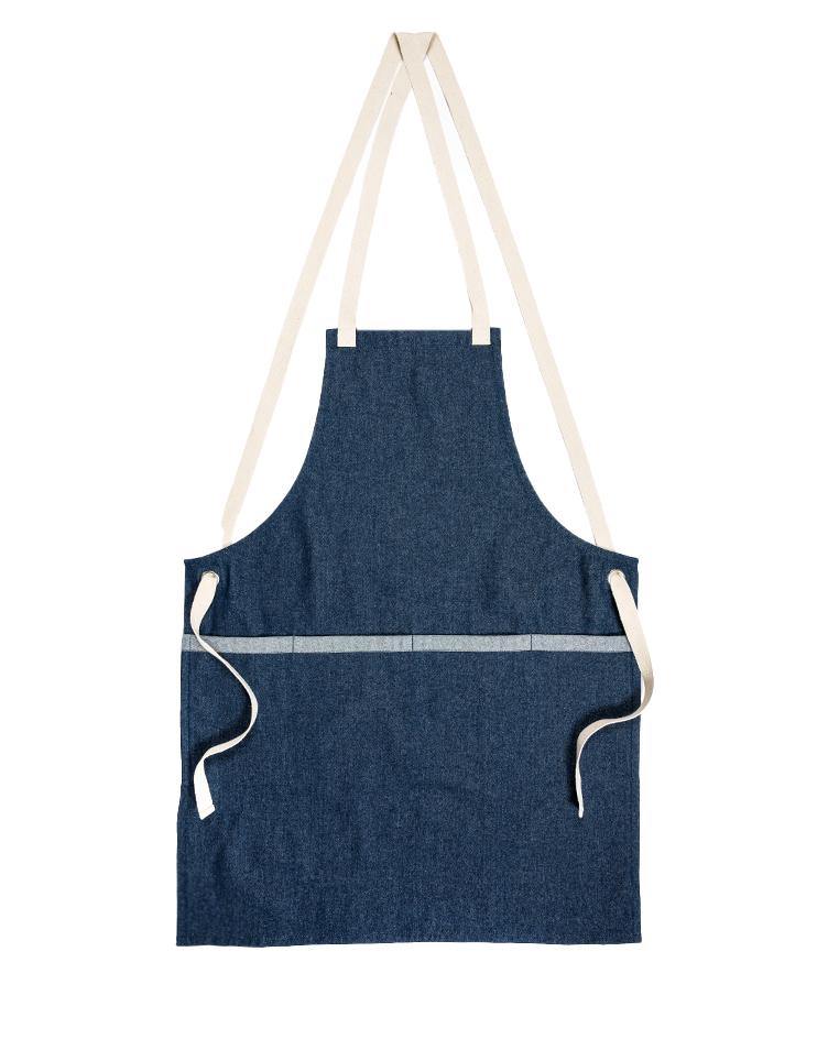 Dark Denim Bib Apron with Light Denim Stripe and Contrast Straps - Kloth Studio Inc. - klothstudio.com