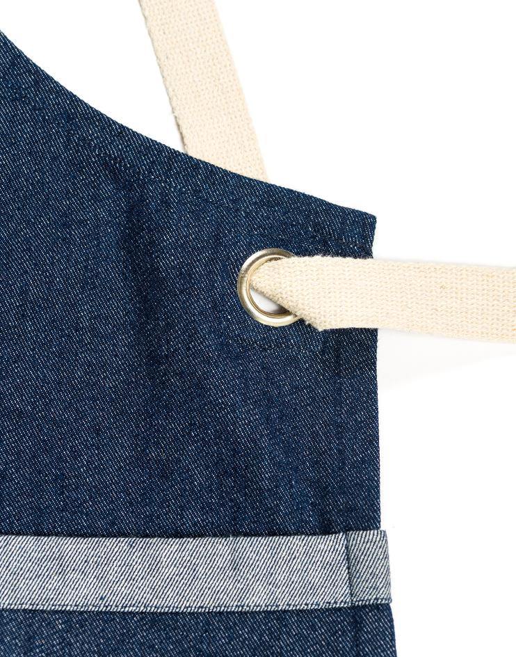 Dark Denim Bib Apron with Light Denim Stripe and Contrast Straps - Kloth Studio Inc. - klothstudio.com
