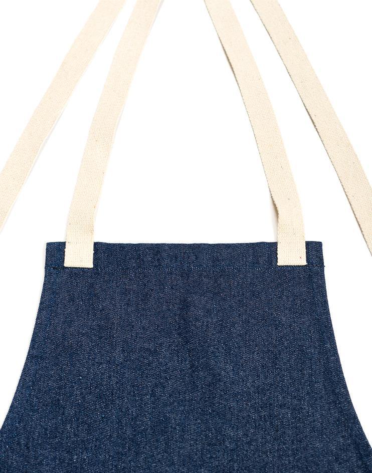 Dark Denim Bib Apron with Light Denim Stripe and Contrast Straps - Kloth Studio Inc. - klothstudio.com