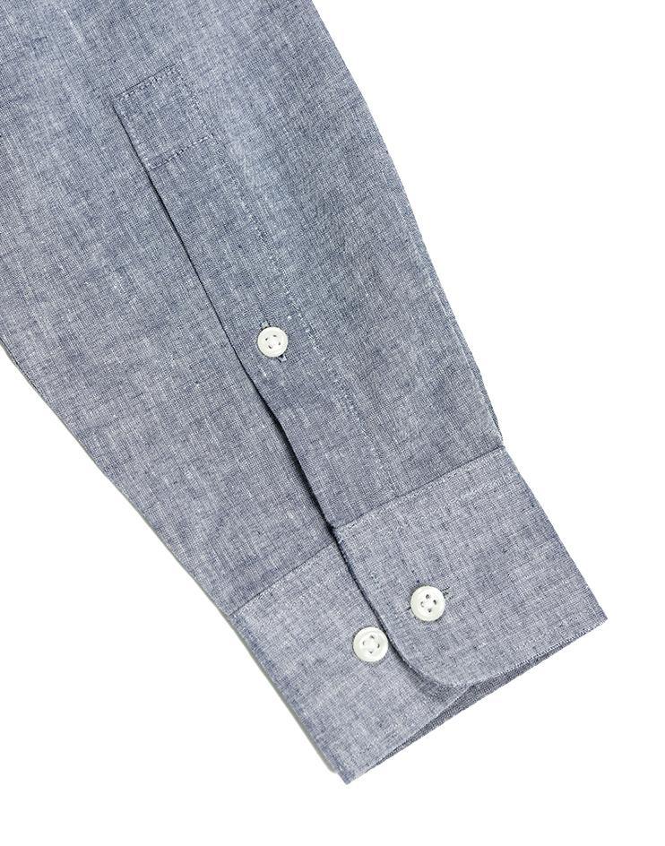Blue Chambray Shirt with Palm Leaves Contrast Collar - Kloth Studio Inc. - klothstudio.com