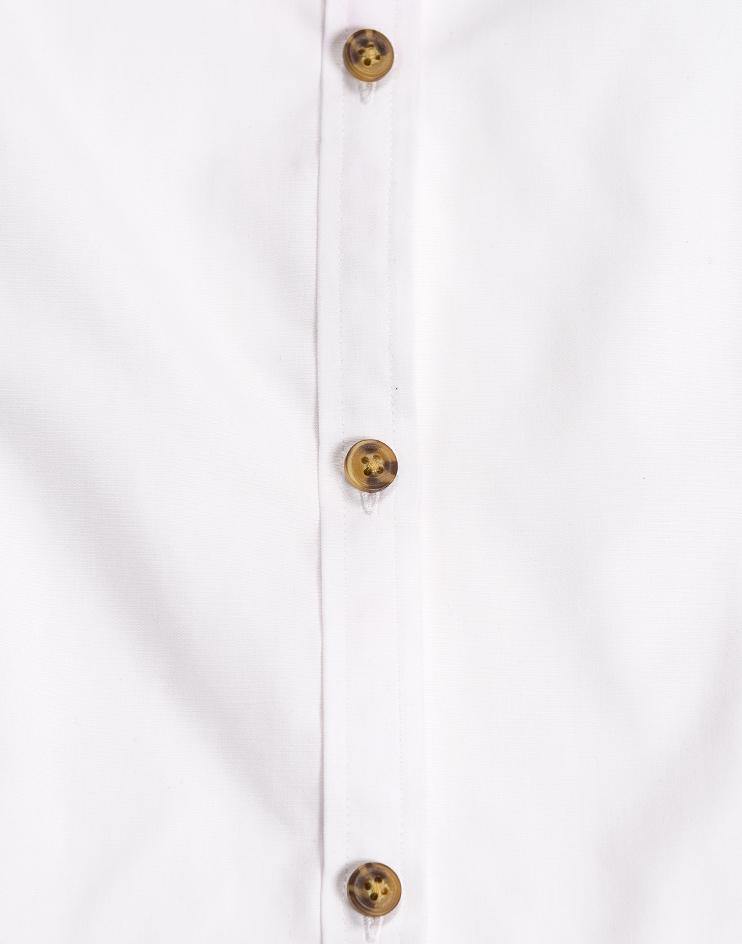 White Short Sleeve Shirt with Navy Contrast Collar - Kloth Studio Inc. - klothstudio.com