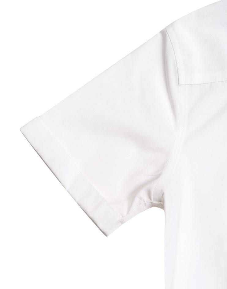 White Short Sleeve Shirt with Navy Contrast Collar - Kloth Studio Inc. - klothstudio.com