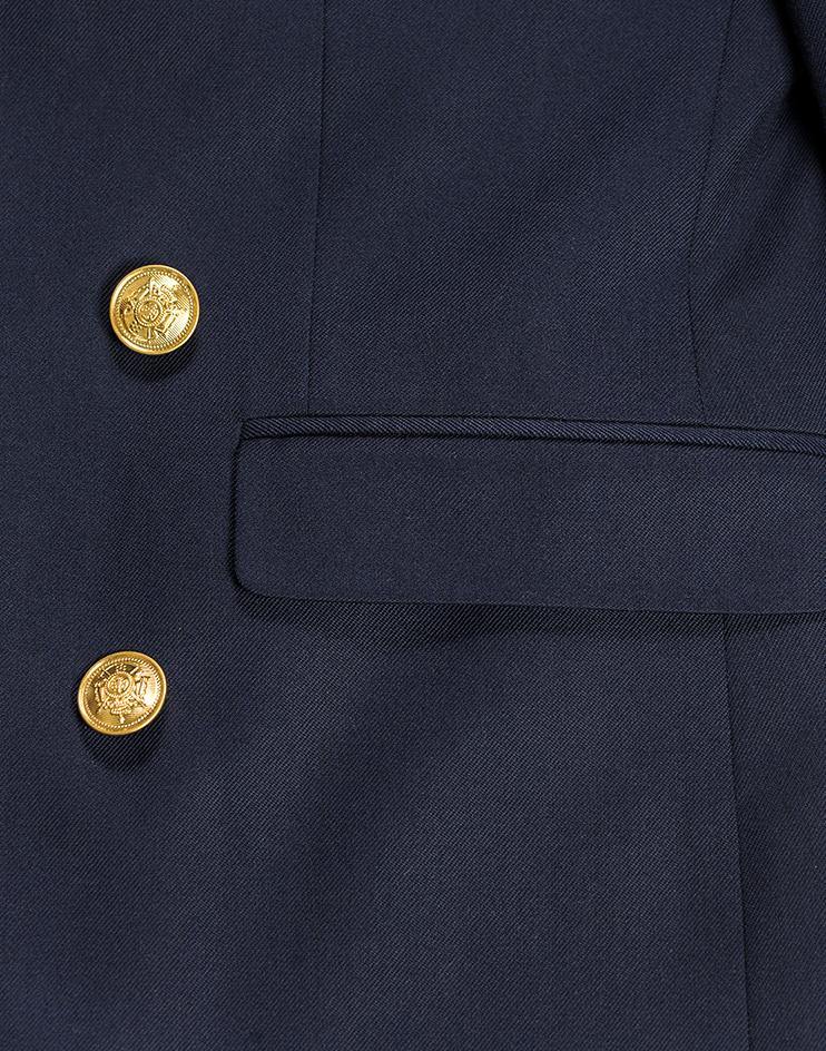 Navy Suit Jacket with Velvet Lapels and Gold Buttons - Kloth Studio Inc. - klothstudio.com