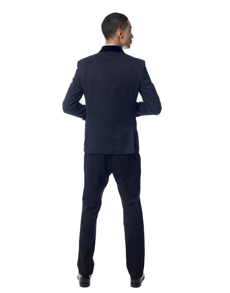 Navy Suit Jacket with Velvet Lapels and Gold Buttons - Kloth Studio Inc. - klothstudio.com