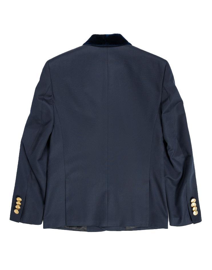 Navy Suit Jacket with Velvet Lapels and Gold Buttons - Kloth Studio Inc. - klothstudio.com