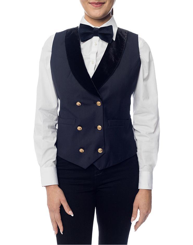 Navy Vest with Velvet Lapels and Gold Buttons - Kloth Studio Inc. - klothstudio.com