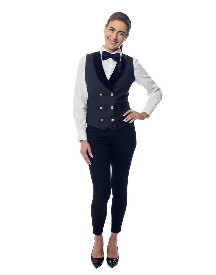 Navy Vest with Velvet Lapels and Gold Buttons - Kloth Studio Inc. - klothstudio.com