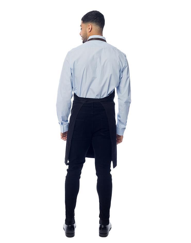 Black Bib Apron with Brown Leather Neck Strap - Kloth Studio Inc. - klothstudio.com