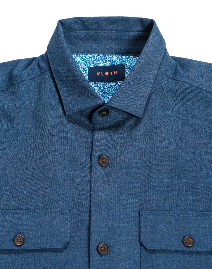 Blue Button-Down Shirt with Chest Pockets - Kloth Studio Inc. - klothstudio.com