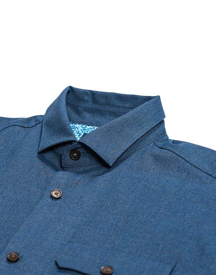 Blue Button-Down Shirt with Chest Pockets - Kloth Studio Inc. - klothstudio.com