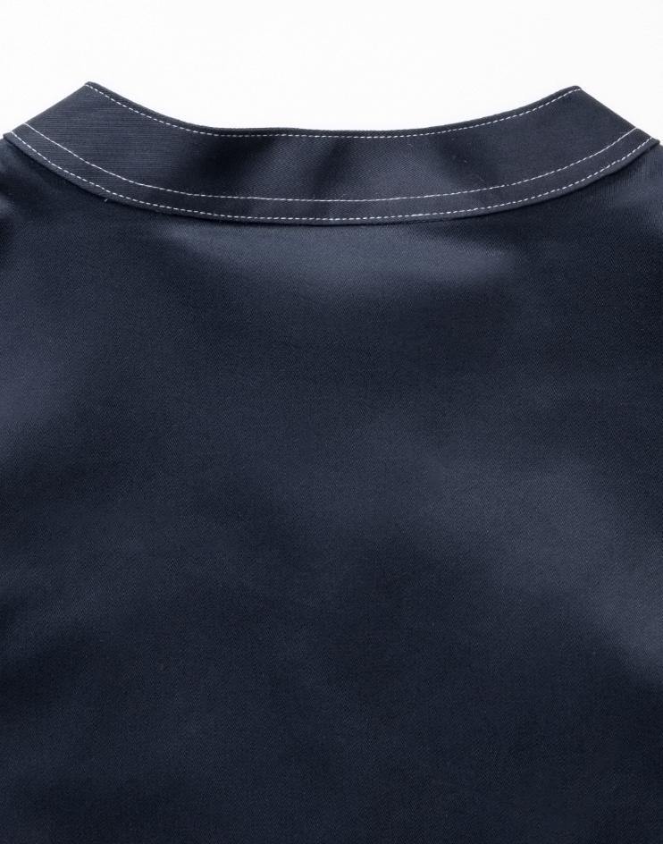 Navy Blue Tie Front Dress with Contrast White Stitching - Kloth Studio Inc. - klothstudio.com