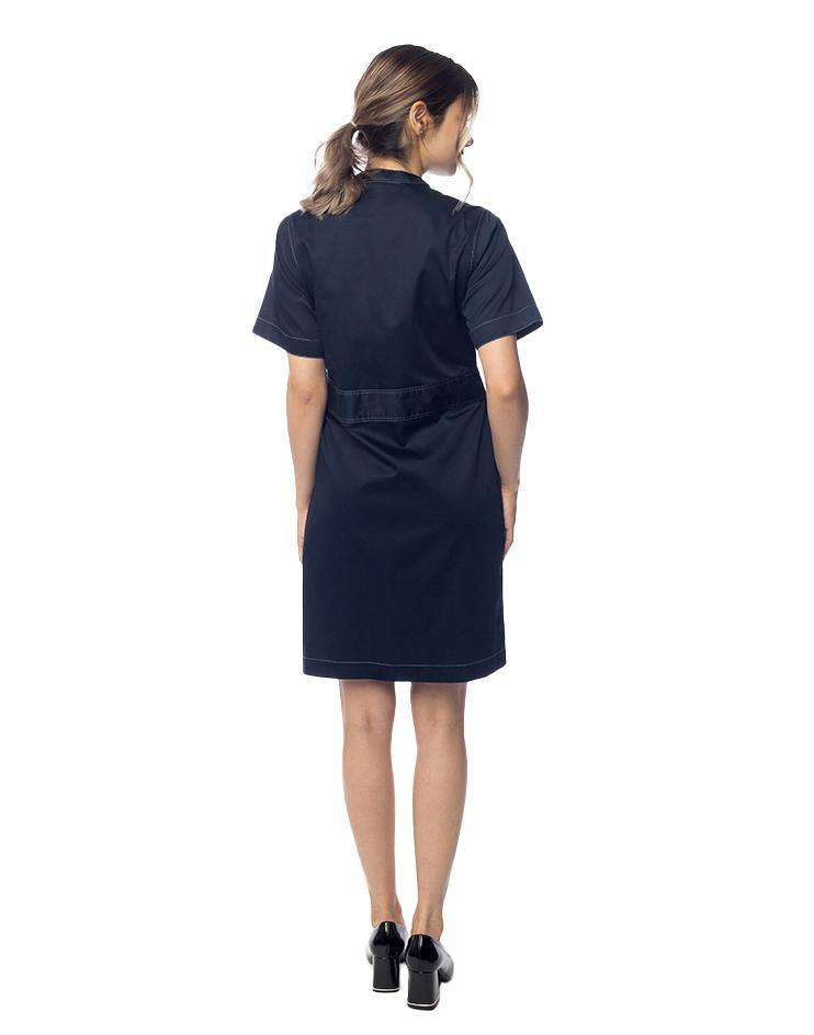 Navy Blue Tie Front Dress with Contrast White Stitching - Kloth Studio Inc. - klothstudio.com