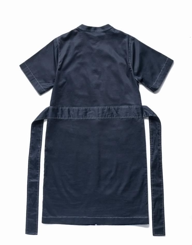 Navy Blue Tie Front Dress with Contrast White Stitching - Kloth Studio Inc. - klothstudio.com