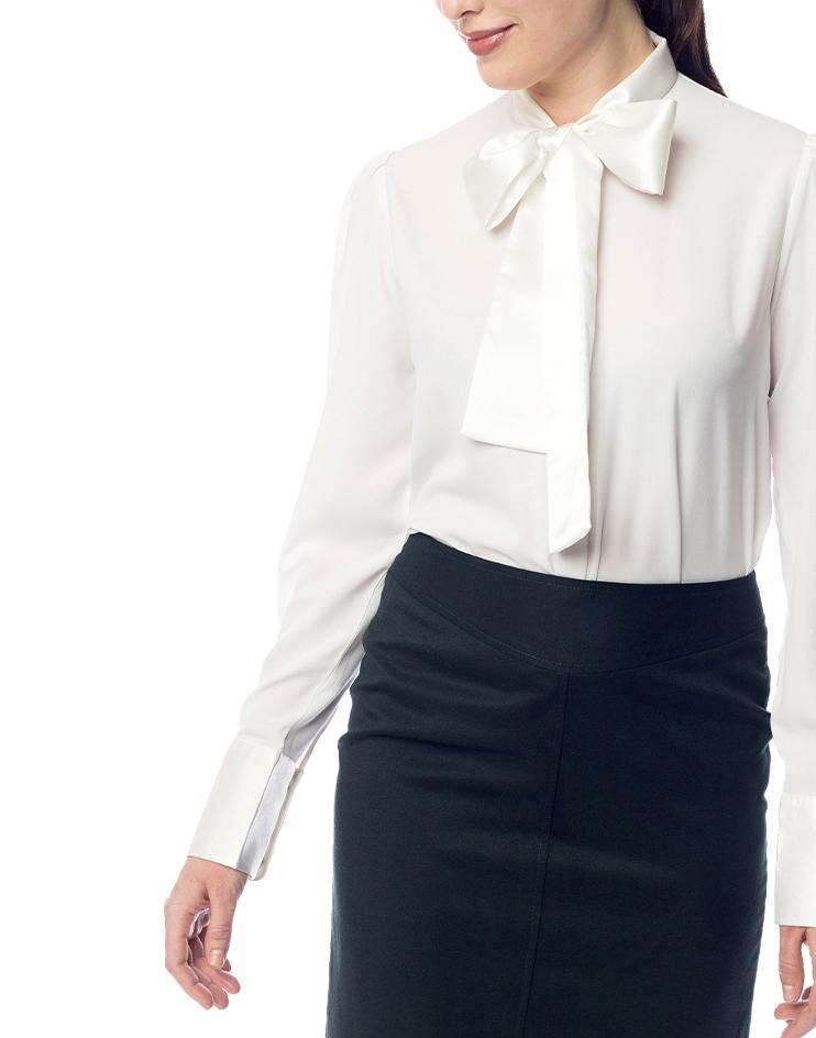 Cream Blouse with Satin Neck Tie - Kloth Studio Inc. - klothstudio.com