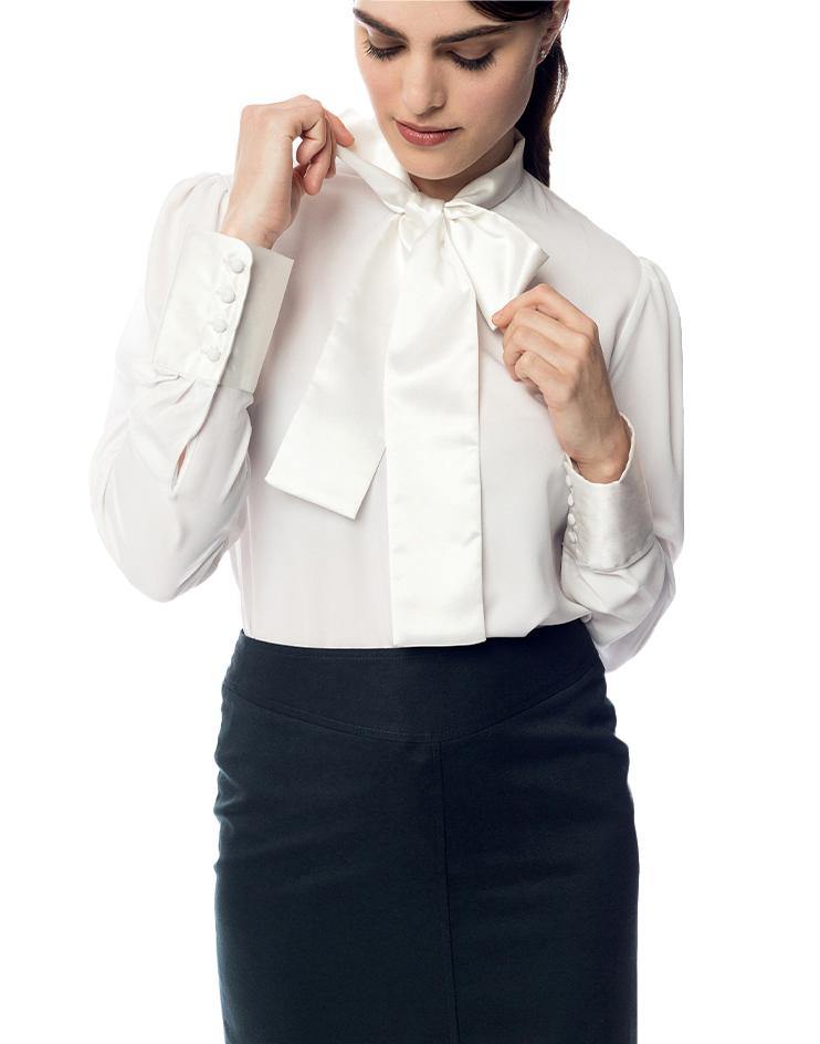 Cream Blouse with Satin Neck Tie - Kloth Studio Inc. - klothstudio.com