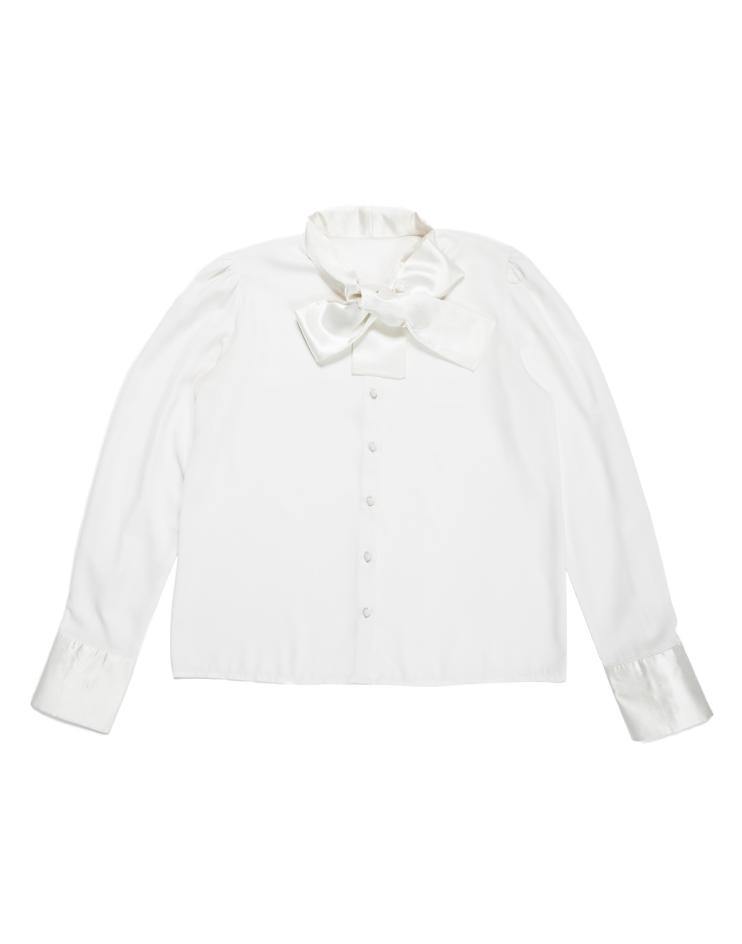 Cream Blouse with Satin Neck Tie - Kloth Studio Inc. - klothstudio.com