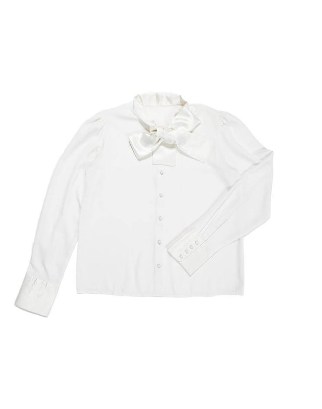 Cream Blouse with Satin Neck Tie - Kloth Studio Inc. - klothstudio.com