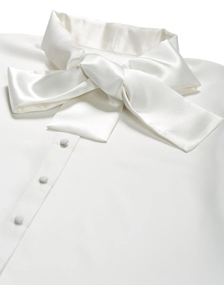 Cream Blouse with Satin Neck Tie - Kloth Studio Inc. - klothstudio.com