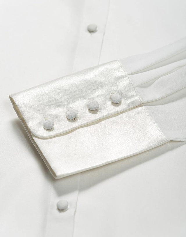 Cream Blouse with Satin Neck Tie - Kloth Studio Inc. - klothstudio.com