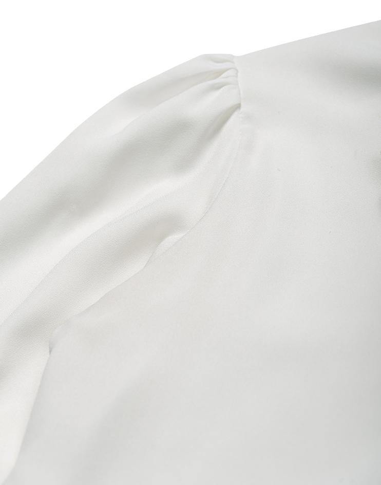 Cream Blouse with Satin Neck Tie - Kloth Studio Inc. - klothstudio.com