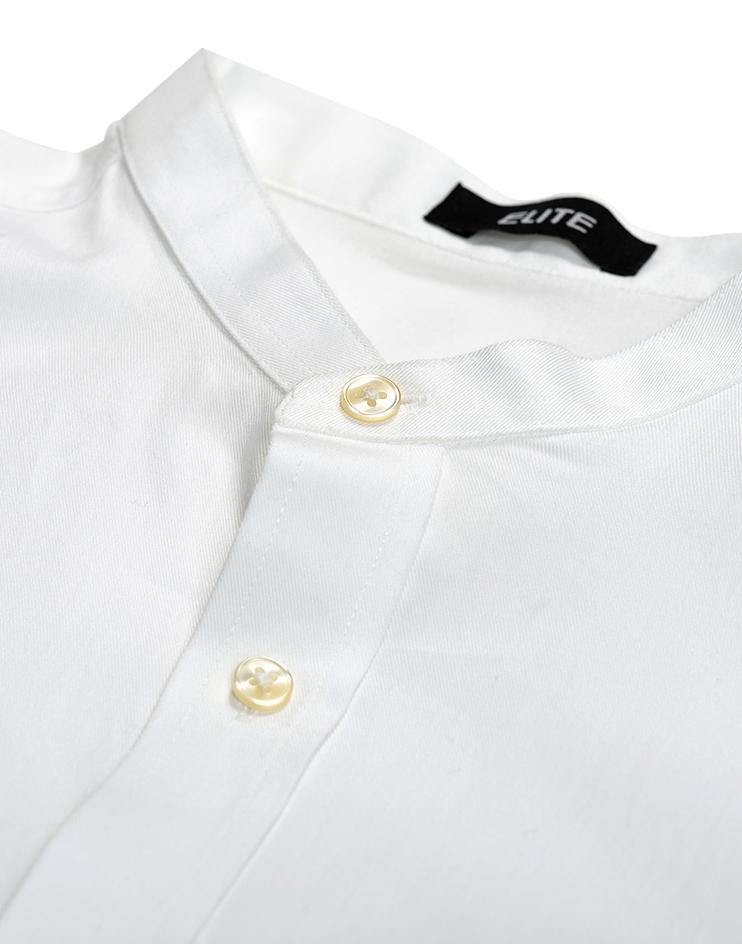 White Mandarin Collar Button Down with Short-Sleeves - Kloth Studio Inc. - klothstudio.com